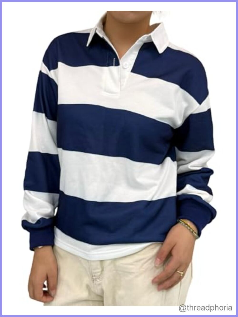Striped Oversized Rugby Polo Sweatshirt Long Sleeve Y2k Fall Pullover